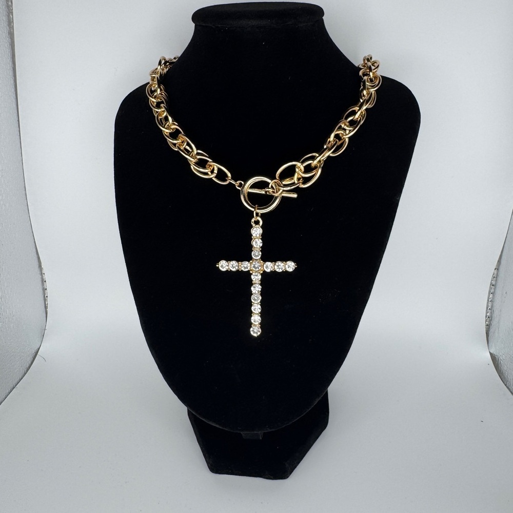 Gold Chain Necklace with Crystal Cross Pendant